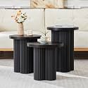 Round Nesting Coffee Table Set of 3 Fluted Coffee Table (Black)