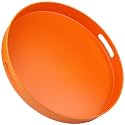 Round Orange Decorative Serving Tray with Handles, 13” Versatile Ottoman Tray for Coffee Table, Entertaining, Outdoor Patio, Living Room