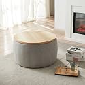 Round Ottoman, Ottoman with Storage, Coffee Table 2 in 1 Function, End Table for Living Room, Hallway, Bedroom (Dark Grey)