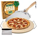 16 inch Round Pizza Stone for Oven and Grill with Pizza Peel and Dough Tool