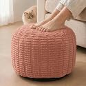 Round Pouf Ottoman, Dusty Rose, 24"x14", Shredded Foam Fill