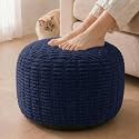 Round Pouf Ottoman, Navy Blue, 24"x14", Shredded Foam Fill