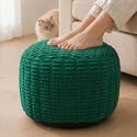 Round Pouf Ottoman, Dark Green, 20"x13", Corduroy Foot Rest