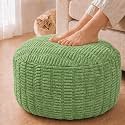 Round Pouf Ottoman, Sage Green, 28"x14", Corduroy Foot Rest
