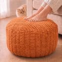 Round Pouf Ottoman, Burnt Orange, 28"x14", Corduroy Foot Rest