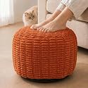 Round Pouf Ottoman, Burnt Orange, 20"x13", Corduroy Foot Rest