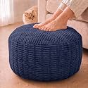 Round Pouf Ottoman, Navy Blue, 28"x14", Corduroy Foot Rest