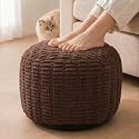 Round Pouf Ottoman, Chocolate Brown, 20"x13", Corduroy Foot Rest