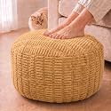 Round Pouf Ottoman, Camel, 28"x14", Corduroy Foot Rest