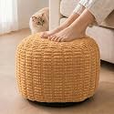 Round Pouf Ottoman, Camel, 20"x13", Corduroy Foot Rest