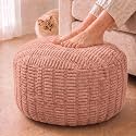 Round Pouf Ottoman, Dusty Rose, 28"x14", Corduroy Foot Rest