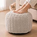 Round Pouf Ottoman, Light Gray, 20"x13", Corduroy Foot Rest