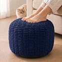 Round Pouf Ottoman, Navy Blue, 20"x13", Corduroy Foot Rest
