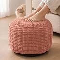 Round Pouf Ottoman, Dusty Rose, 20"x13", Corduroy Foot Rest