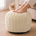 Round Pouf Ottoman, Ivory, 20"x13", Corduroy Foot Rest