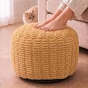 Round Pouf Ottoman, Camel, 24"x14", Shredded Foam Fill