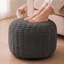Round Pouf Ottoman, Charcoal Gray, 24"x14", Shredded Foam Fill
