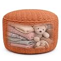 Round Pouf Ottoman Cover Only, Burnt Orange, 28"x14", Large Storage Cover