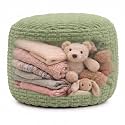 Round Pouf Ottoman Cover Only, Sage Green, 24"x14", Corduroy Storage Cover
