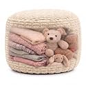 Round Pouf Ottoman Cover Only, Ivory, 24"x14", Corduroy Storage Cover