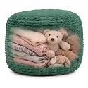 Round Pouf Ottoman Cover Only, Dark Green, 24"x14", Corduroy Storage Cover