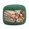 Round Pouf Ottoman Cover Only, Dark Green, 20"x13", Small Storage Cover