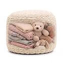 Round Pouf Ottoman Cover Only, Ivory, 20"x13", Small Corduroy Storage Cover