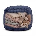 Round Pouf Ottoman Cover Only, Navy Blue, 20"x13", Small Storage Cover
