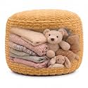 Round Pouf Ottoman Cover Only, Camel, 24"x14", Corduroy Storage Cover