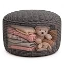 Round Pouf Ottoman Cover Only, Charcoal Gray, 28"x14", Large Storage Cover