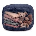 Round Pouf Ottoman Cover Only, Navy Blue, 24"x14", Corduroy Storage Cover