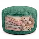 Round Pouf Ottoman Cover Only, Dark Green, 28"x14", Large Storage Cover