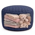 Round Pouf Ottoman Cover Only, Navy Blue, 28"x14", Large Storage Cover