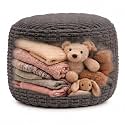 Round Pouf Ottoman Cover Only, Charcoal Gray, 24"x14", Storage Cover
