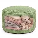 Round Pouf Ottoman Cover Only, Sage Green, 28"x14", Large Storage Cover