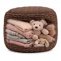 Pouf Ottoman Cover Only, Chocolate Brown, 24"x14", Storage Cover