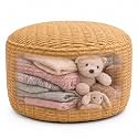 Round Pouf Ottoman Cover Only, Camel, 28"x14", Large Storage Cover