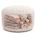 Round Pouf Ottoman Cover Only, Light Gray, 28"x14", Large Storage Cover