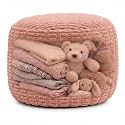 Round Pouf Ottoman Cover Only, Dusty Rose, 24"x14", Corduroy Storage Cover