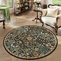 Round Rug 4ft Floral Circle Rug Brown Botanical Indoor Area Rugs