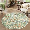 Round Rug 4ft Floral Circle Rug Green Botanical Indoor Area Rugs