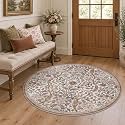 Round Rug 4ft Floral Circle Rug Green Botanical Indoor Area Rugs