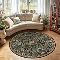 Round Rug 5ft Floral Circle Rug Brown Botanical Indoor Area Rugs