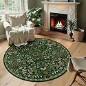 Round Rug 5ft Floral Circle Rug Green Botanical Indoor Area Rug