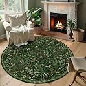 Round Rug 6ft Floral Circle Rug Green Botanical Indoor Area Rug