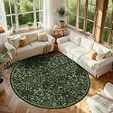 Round Rug 7ft Floral Circle Rug Green Botanical Indoor Area Rug