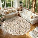 Round Rug 7ft Floral Circle Rug Beige Botanical Indoor Area Rugs