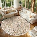 Round Rug 8ft Floral Circle Rug Beige Botanical Indoor Area Rugs