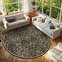 Round Rug 8ft Floral Circle Rug Brown Botanical Indoor Area Rugs
