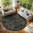 Round Rug 8ft Floral Circle Rug Black Botanical Indoor Area Rugs